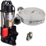 Agora-Tec® AT- Baupumpe-550W Tauchpumpe für Schmutzwasser, Abwasser, für Fäkalien und organische Feststoffe mit Schwimmerschalter und max: 1,1 bar und max: 14500l/h inklusive C - STORZ Kupplung und (C-Schlauch: 20 Meter) -