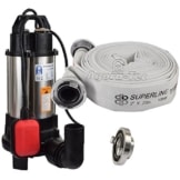 Agora-Tec® AT- Baupumpe-C-750W (mit Schneidwerk) Tauchpumpe für Schmutzwasser, Abwasser, für Fäkalien und organische Feststoffe mit Schwimmerschalter und max: 0,75 bar und max: 14000l/h inklusive C - STORZ Kupplung und (C-Schlauch: 20 Meter) -