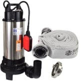 Agora-Tec® AT- Baupumpe-C 1300W (mit Schneidwerk) Tauchpumpe für Schmutzwasser, Abwasser, für Fäkalien und organische Feststoffe mit Schwimmerschalter und max: 1,05 bar und max: 17500l/h inklusive C - STORZ Kupplung und (C-Schlauch: 10 Meter) - 1